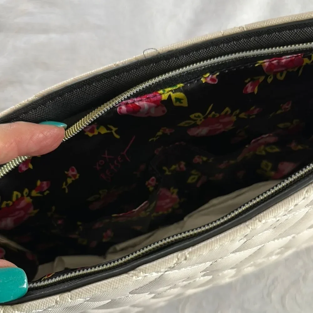 Betsey Johnson Cream Quilted Heart Clutch Cheetah Print